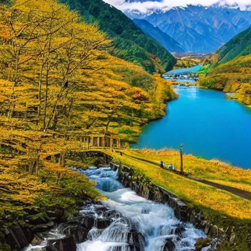 La vallée de Hakuba au Japon, baignée de soleil printanier.