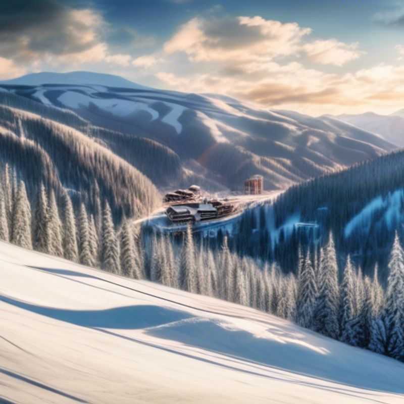 A solo traveler, the Cultural Explorer, carving through pristine snow at Sun Peaks, Canada, surrounded by majestic mountains and vibrant winter landscapes during a thrilling 4-day ski vacation.