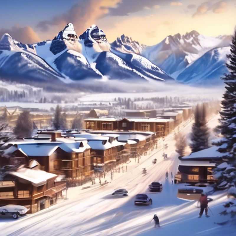 Viajero solitario disfrutando de las impresionantes montañas nevadas de Jackson Hole, EE. UU., durante unas vacaciones de esquí de 5 días en plena temporada de esquí, capturando momentos para compartir en redes sociales.