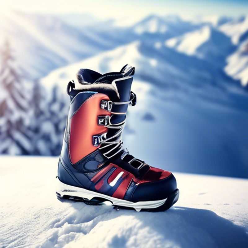 Un par de botas de snowboard nuevas y brillantes, listas para la acción en la nieve.