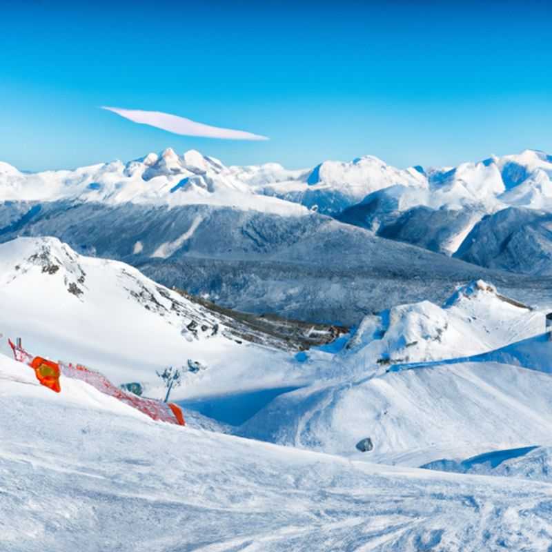A couple swoops down a pristine slope amidst the breathtaking panorama of Whistler Blackcomb, Canada, their skis carving fresh tracks in the powder during their 3-week ski vacation in the heart of ski season.
