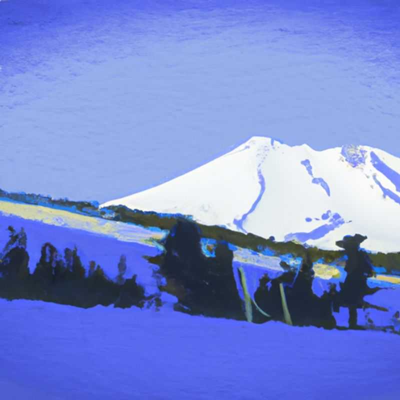 A solitary figure glides down the pristine slopes of Mt. Bachelor, USA, surrounded by breathtaking snow-capped peaks, enjoying a thrilling 24&#45;hour ski adventure amidst the breathtaking beauty of the Cascade Mountains.