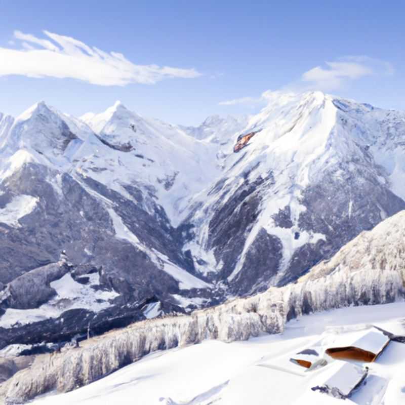 A couple embarking on an adventurous ski vacation in the picturesque village of Fulpmes, Austria, surrounded by snow-capped mountains and the thrill of skiing on perfectly groomed slopes during their two-week winter getaway.