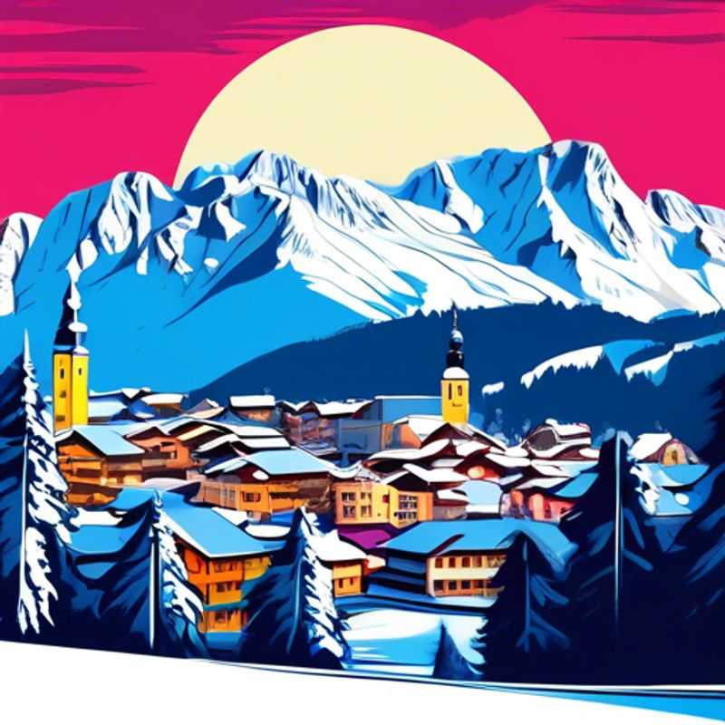 Pareja disfrutando de una emocionante semana de esquí en Kitzbühel, Austria, rodeada de paisajes nevados y encantadoras cabañas, mientras experimentan el lujo de unas vacaciones de invierno.