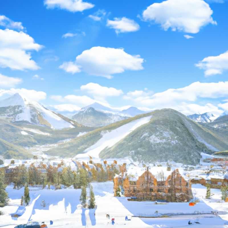 A lone skier glides down the pristine slopes of Copper Mountain, USA, surrounded by breathtaking snow-capped peaks, on a thrilling 3-day ski vacation during peak season.