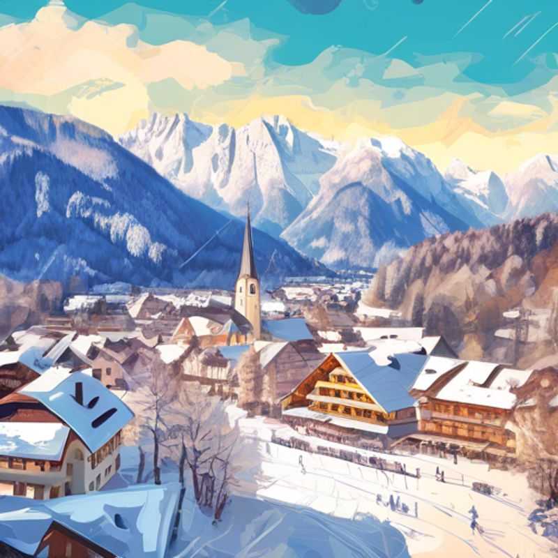 A solo eco-tourist reveling in the breathtaking alpine scenery of Garmisch-Partenkirchen, Germany, as they embrace the thrill of skiing amidst pristine snow-covered mountains during a two-week ski season adventure.