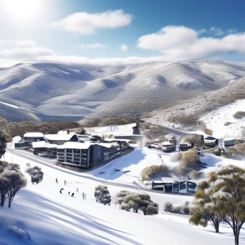 Four adventurous friends carving through fresh powder on the stunning slopes of Falls Creek, Australia, during their whirlwind 24-hour skiing vacation in ski season.