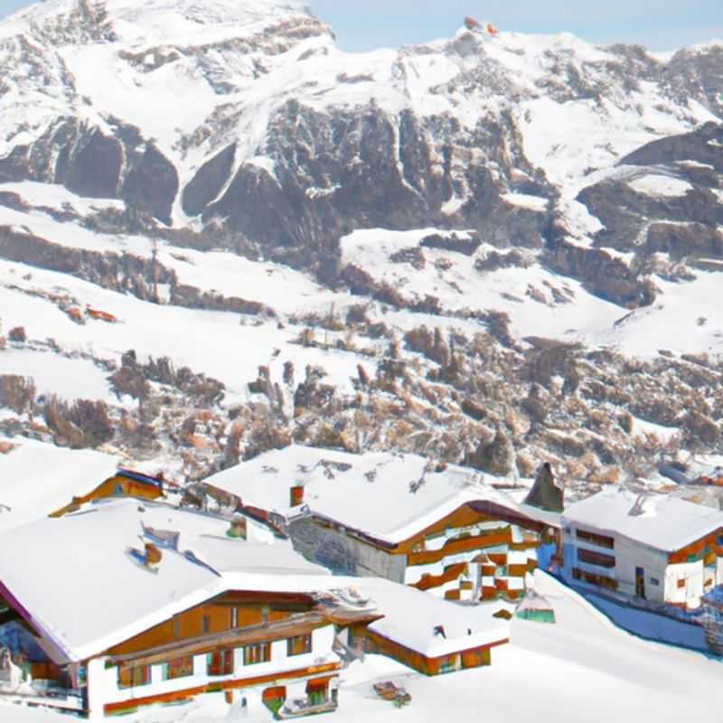 Four skiers bask in the panoramic splendor of the Swiss Alps, their skis poised for a thrilling descent down the pristine slopes of Villars-sur-Ollon, Switzerland, during their two-week ski vacation.