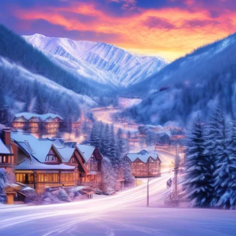 Six adventurous travelers carving fresh powder on the slopes of Squaw Valley, USA, embracing the thrill of ski season during their week-long vacation filled with laughter and camaraderie.