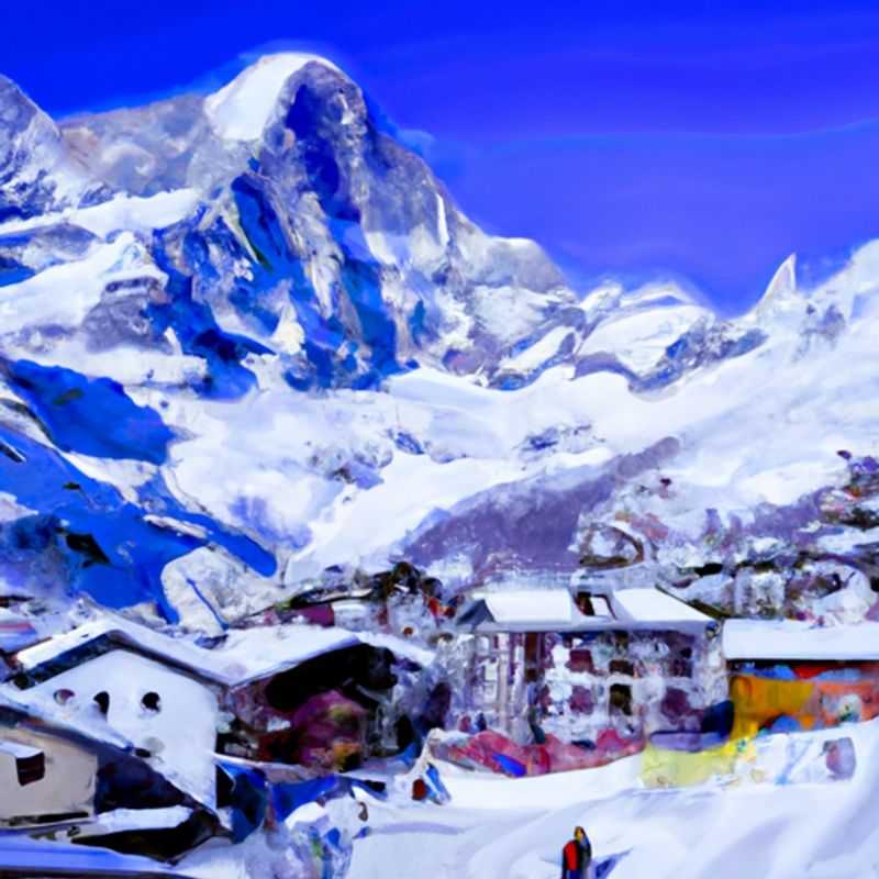 Four skiers glide down the pristine slopes of Cervinia, Italy, surrounded by the majestic peaks of the Matterhorn and Monte Rosa, during their weeklong ski vacation in the heart of the Italian Alps.