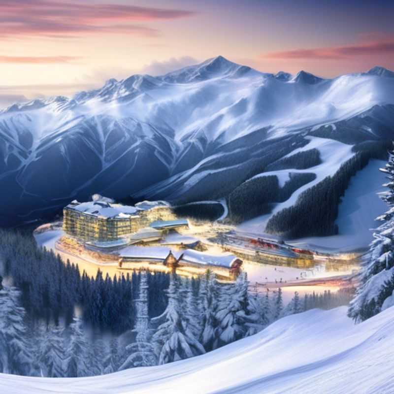 A group of six enthusiastic skiers reveling in the powdery slopes of Whistler Blackcomb, Canada, during their thrilling two-week ski season adventure, surrounded by stunning mountain vistas.