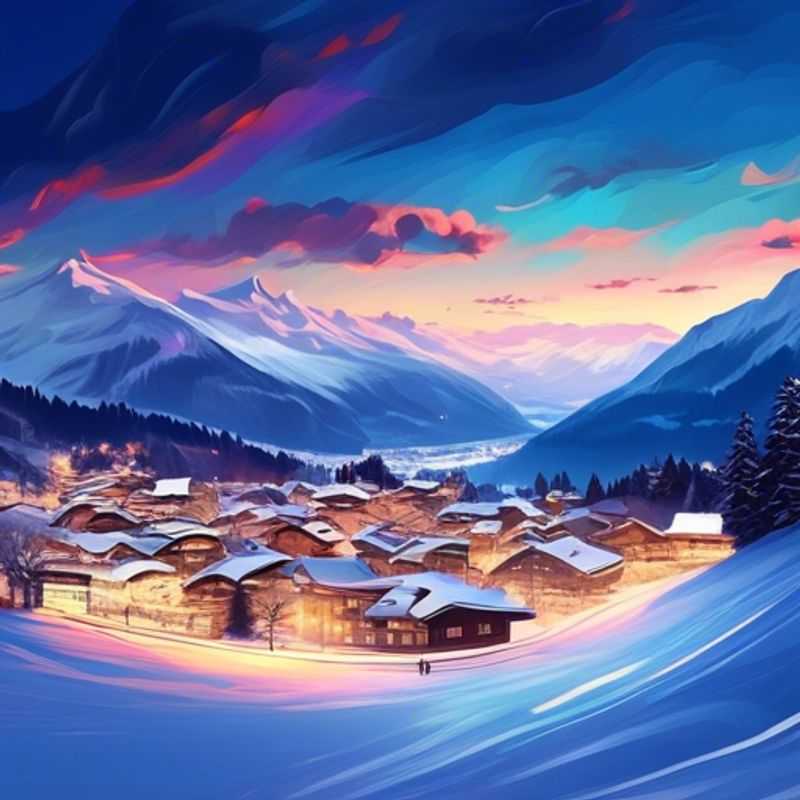 Un voyageur solitaire profitant des magnifiques pistes enneigées de Laax, en Suisse, lors de vacances de ski de 4 jours pendant la saison de ski, avec des montagnes majestueuses en toile de fond.